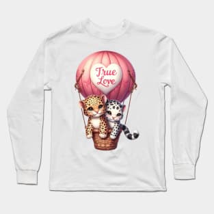 Valentine Leopard Couple On Hot Air Balloon Long Sleeve T-Shirt